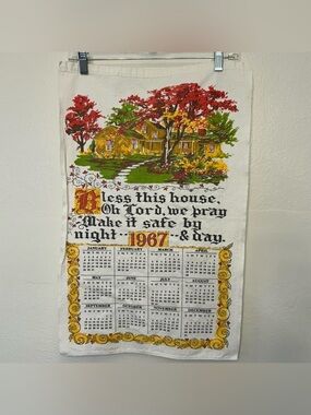Vintage Cottagecore 1967 Tea Towel Calendar w Bible Verse
